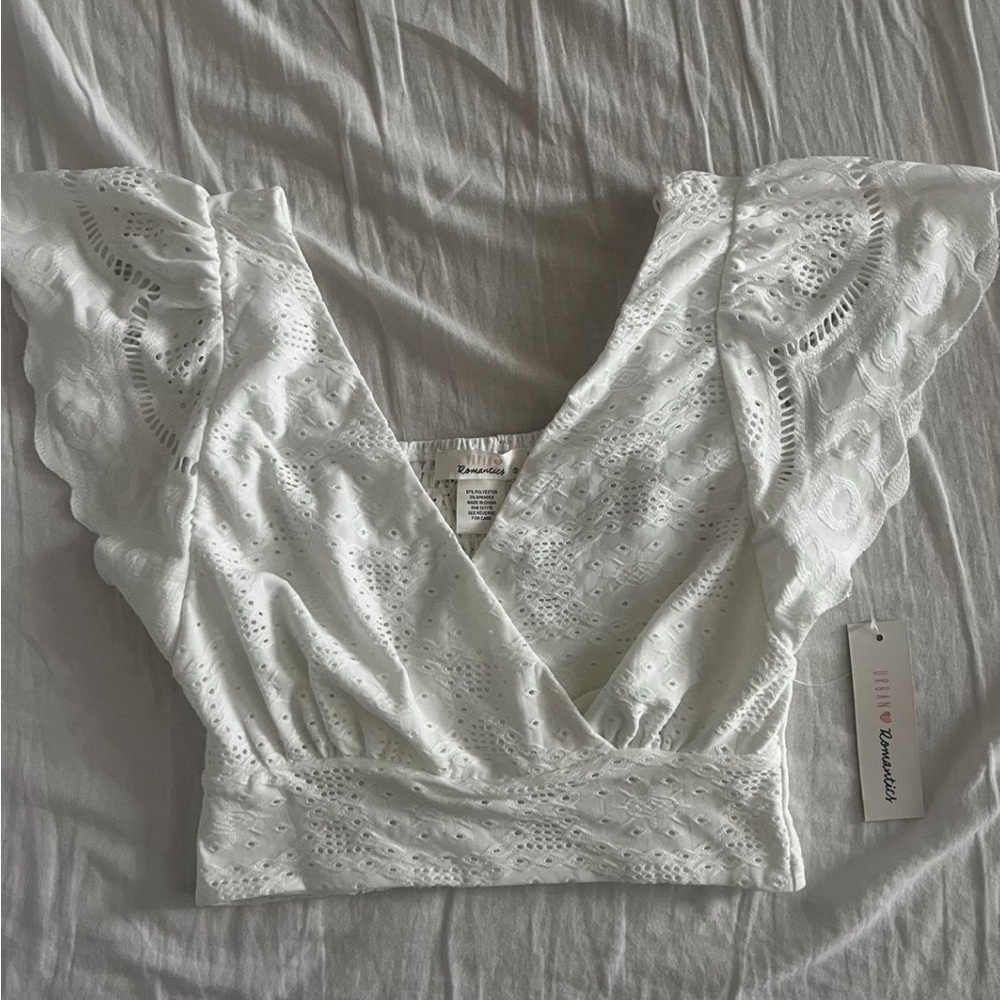 White Eyelet Wrap Crop Top - Women Tops